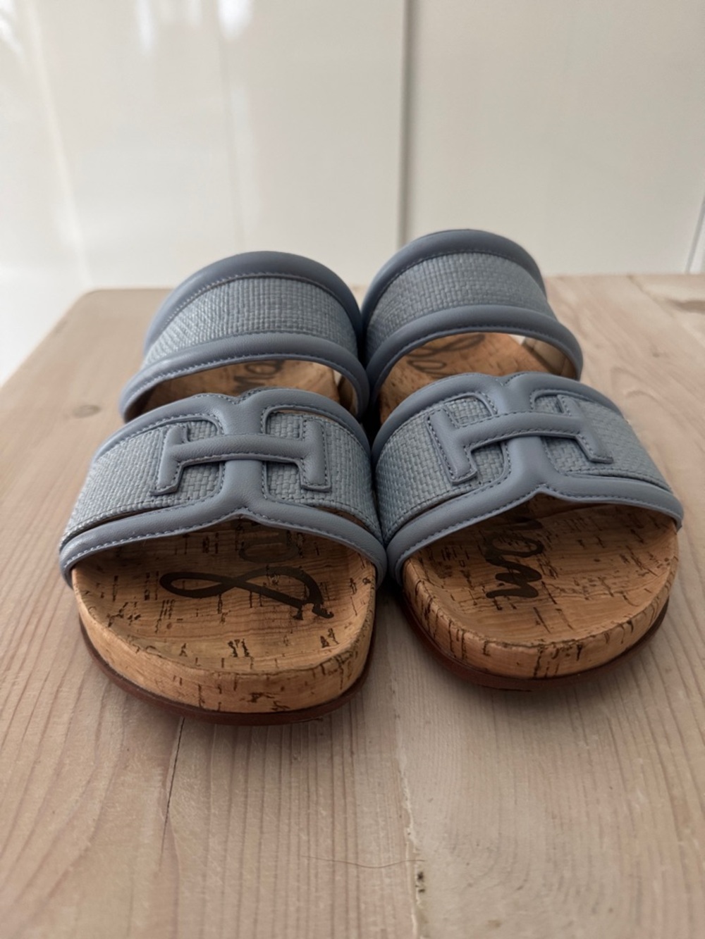 Sam Edelman Light Blue Dual-Strap Cork Slide Sandals - Picture 4 of 6